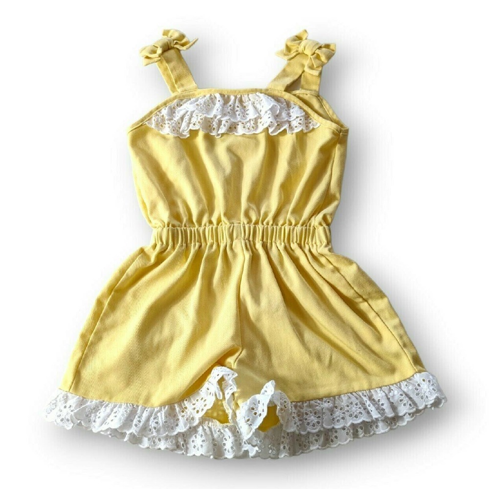 Little English Yellow Romper Eyelet Trim